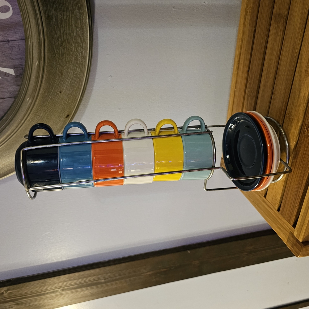 Colorful Ceramic Mug Set with Stand